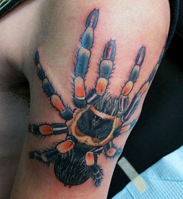 Crawling Tarantula Mens Upper Arm Tattoos