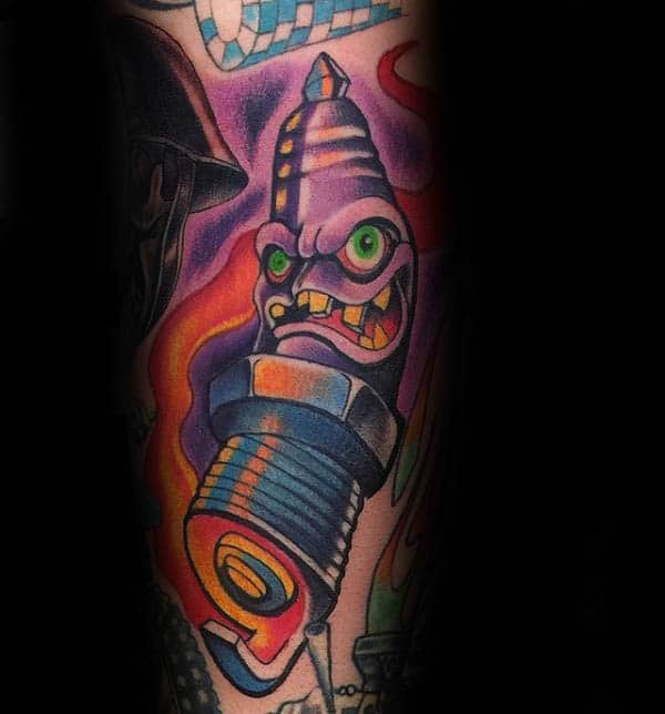 Crazy Spark Plug Cartoon Style Mens Arm Tattoos