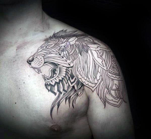 Creatie Male Shoulder Lion Tattoo Designs