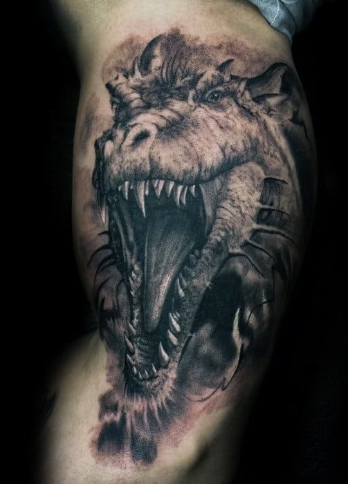 Creative 3d Roaring Dragon Mens Arm Tattoos