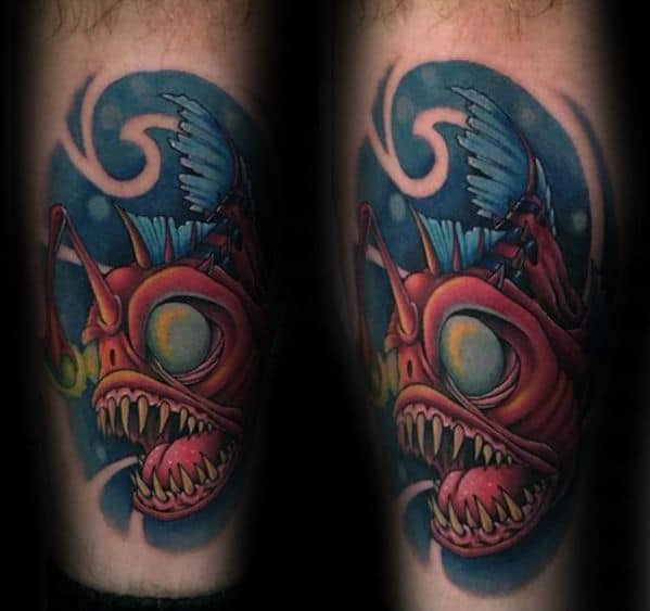 Creative Angler Fish Tattoos For Men Leg