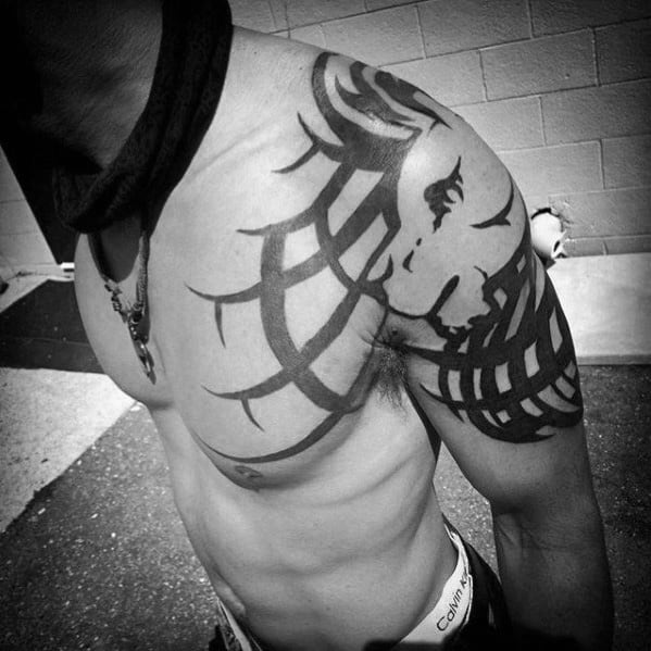 Creative Animal Tribal Lion Tattoos For Men On Shoulder