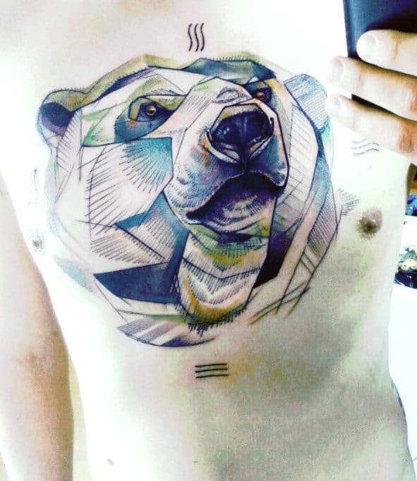 Creative Artistic Male Polar Bear Chest Tattoos