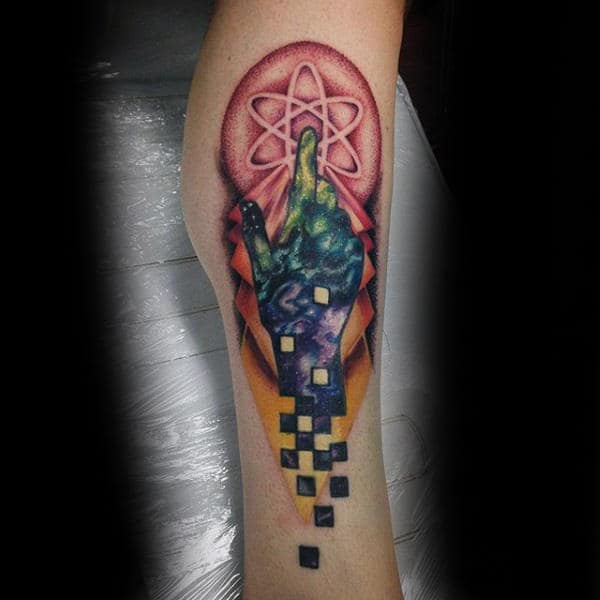 Creative Atom Science Tattoos For Men On Forearm