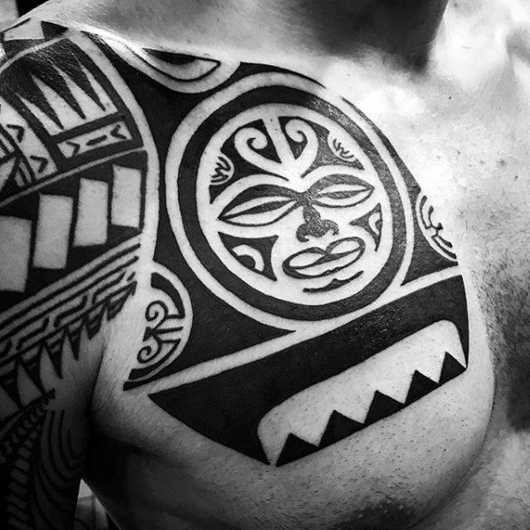 Creative Awesome Hawaiian Chest Tribal Tattoos For Men