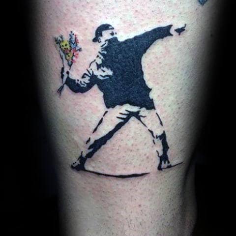 Creative Banksy Art Mens Male Throwing Flowers Tattoo Designs