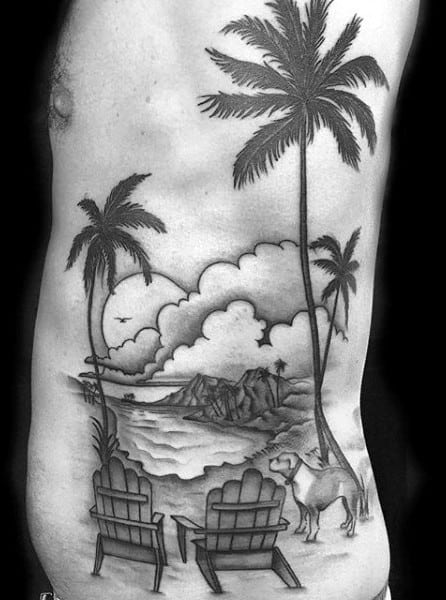 Creative Beach Tattoos For Men On Ribs