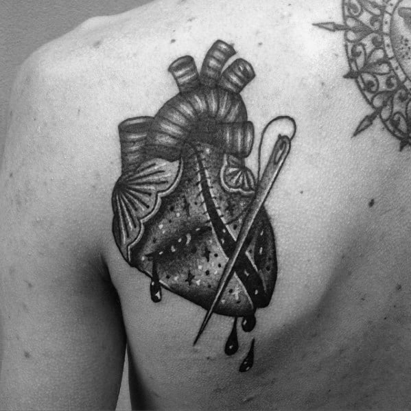 Creative Broken Heart Tattoos For Men Shoulder Blade