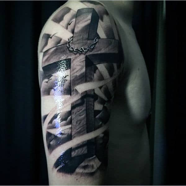 Creative Christian Tattoos Men Upper Arm Cross