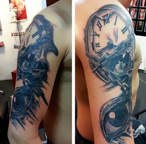 Creative Clock And Chain Tattoos For Men Arm