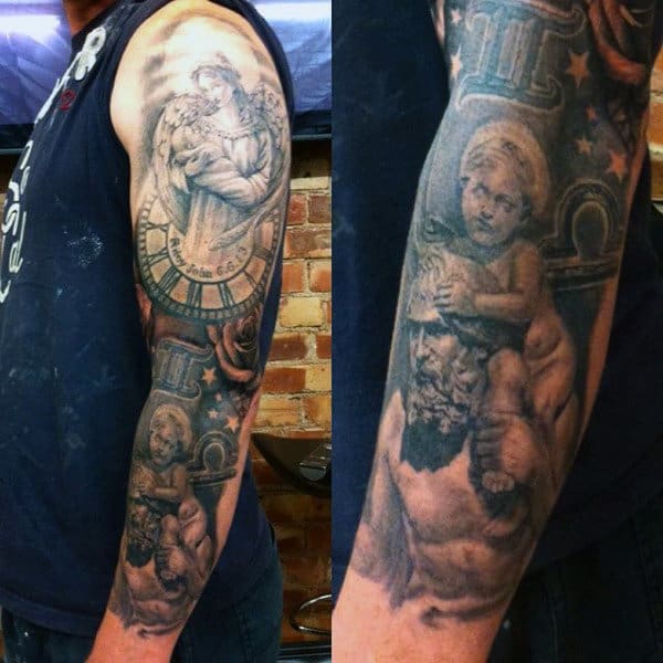 Full Sleeve Creative Clock Tattoo Ideas For Men