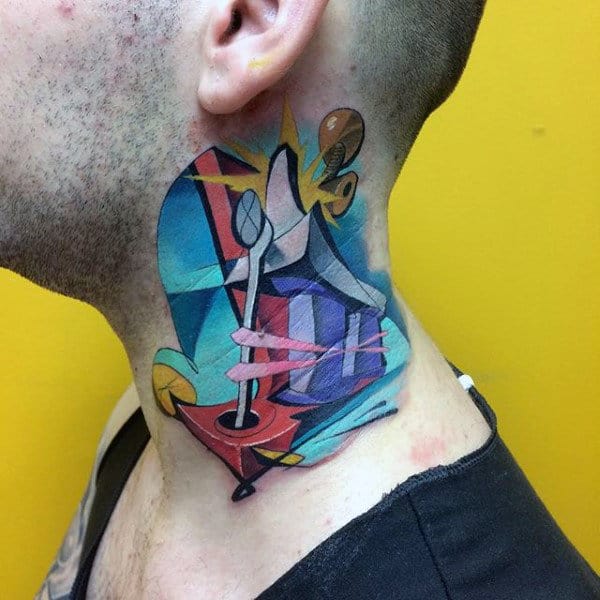 Creative Colorful Guys Graffiti Neck Tattoos