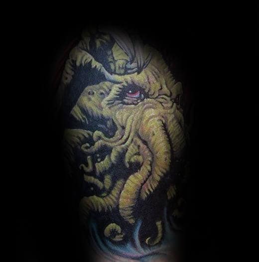 Creative Cthulhu Green Ink Mens Arm Tattoo Ideas