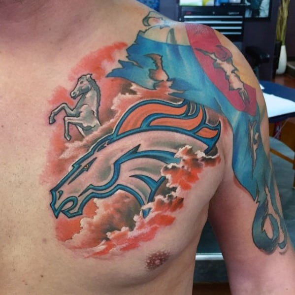 Creative Denver Broncos Guys Chest Tattoos
