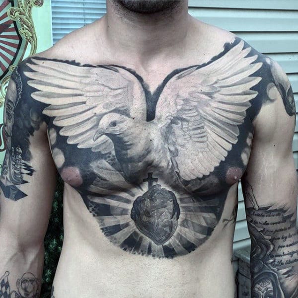 Creative Dove Tattoos On Chest For Men