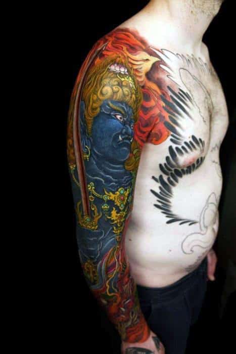 Creative Fudo Myoo Tattoos For Men Full Arm Sleeve