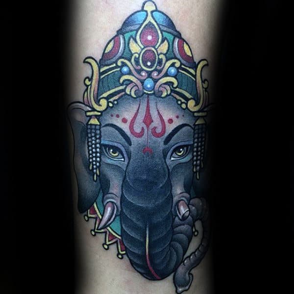 Creative Ganesh Elephant Head Tattoos For Gentlemen On Forearms