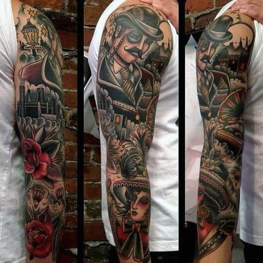 creative-gentlemens-traditional-sleeve-tattoo-inspiration