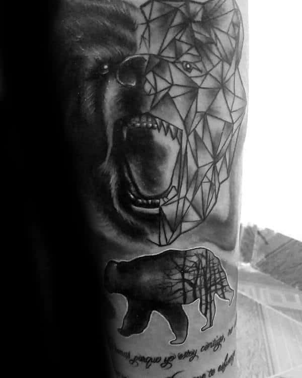 Creative Geometric Bear Tattoo On Guy