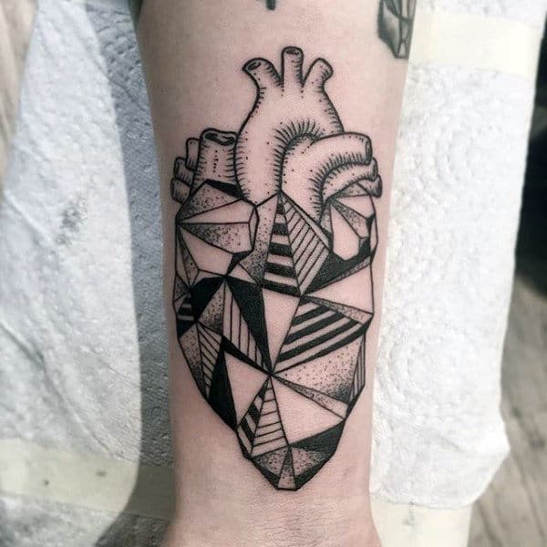 Creative Geometric Heart Guys Wrist Tattoo Ideas