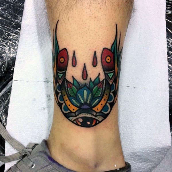 Creative Good Luck Lower Leg Horseshoe Tattoos For Men