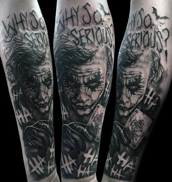 Creative Guys Black And Grey Ink Joker Forearm Sleeve Tattoos
