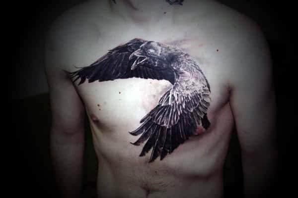 Creative Guys Crow Chest Tattoo Ideas