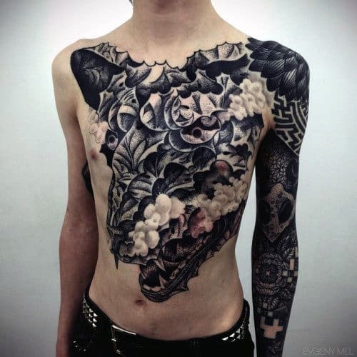 Creative Guys Dotwork Wolf Chest Tattoo