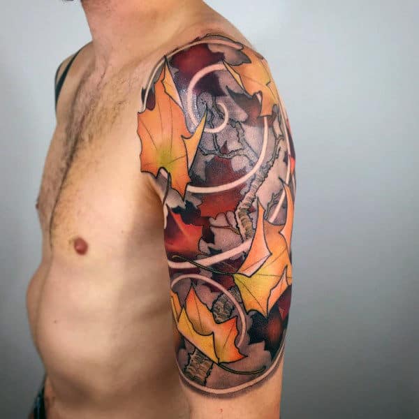 Creative Guys Fall Themed Half Sleeve Tattoos
