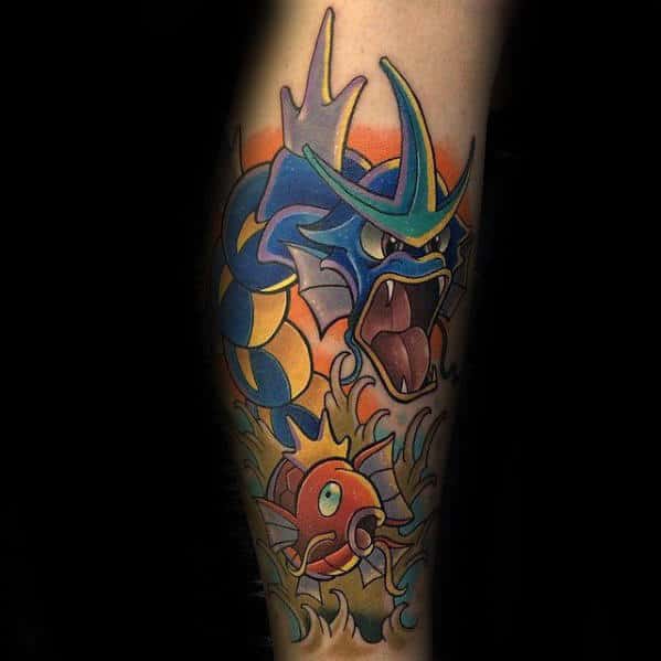 Creative Guys Gyarados Leg Sleeve Tattoo Ideas