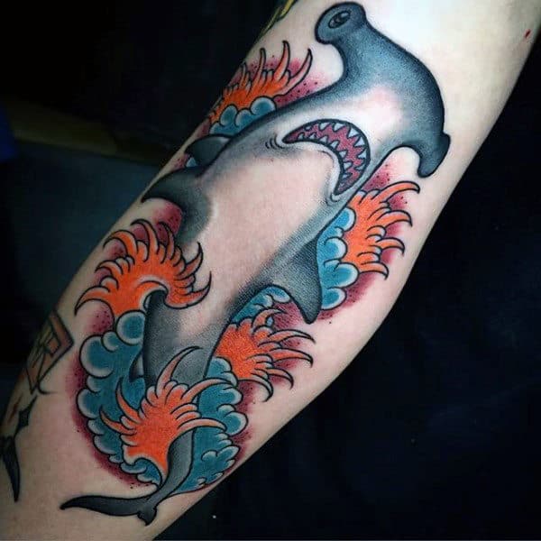 Creative Guys Hammerhead Shark Inner Forearm Tattoo Inspiration