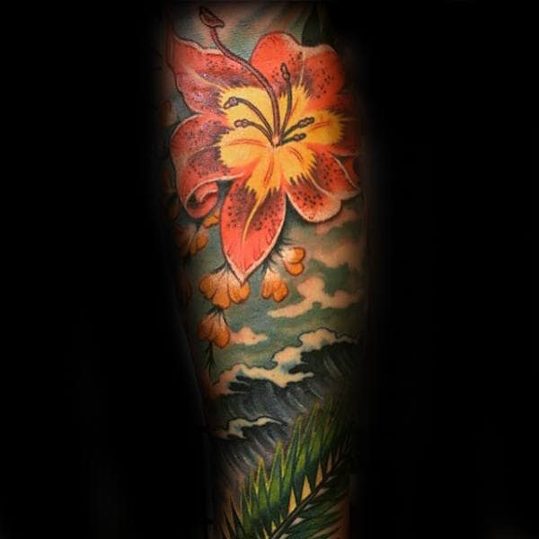 Creative Guys Hibiscus Sleeve Tattoo Designs