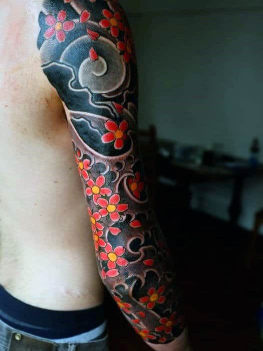 Creative Guys Japanese Flower Cherry Blossom Full Arm Tattoos
