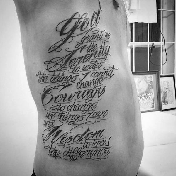 Creative Guys Serenity Prayer Tattoo Design On Rib Cage Side Of Body