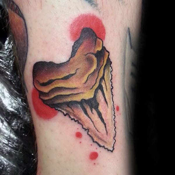Creative Guys Shark Tooth Tattoo Design On Outer Forearm