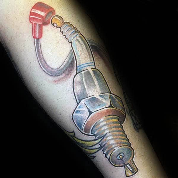 Creative Guys Spark Plug With Cap Forearm Tattoo