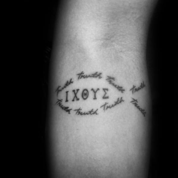 Creative Ichthus Tattoos For Men On Inner Forearm