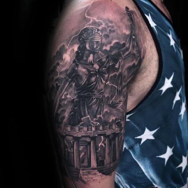 Creative Lady Justice Male Half Sleeve Tattoos