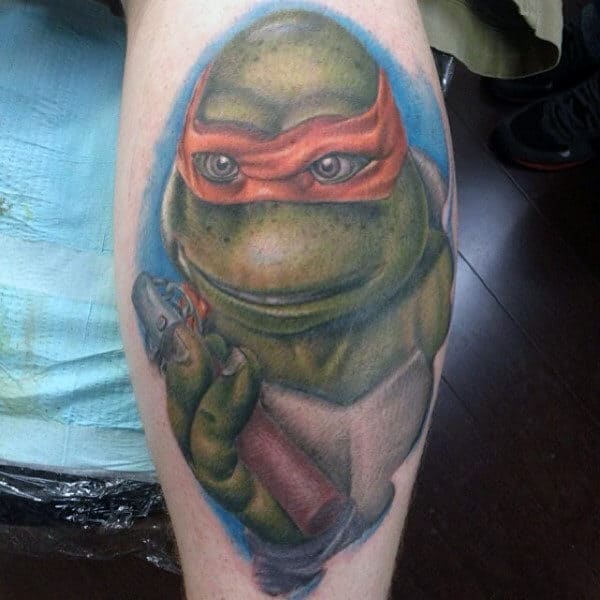 Creative Leg Calf Male Teenage Mutant Ninja Turtle Tattoo Designs