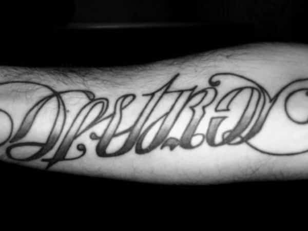 Creative Lettering Ambigram Word Tattoo For Men On Arm