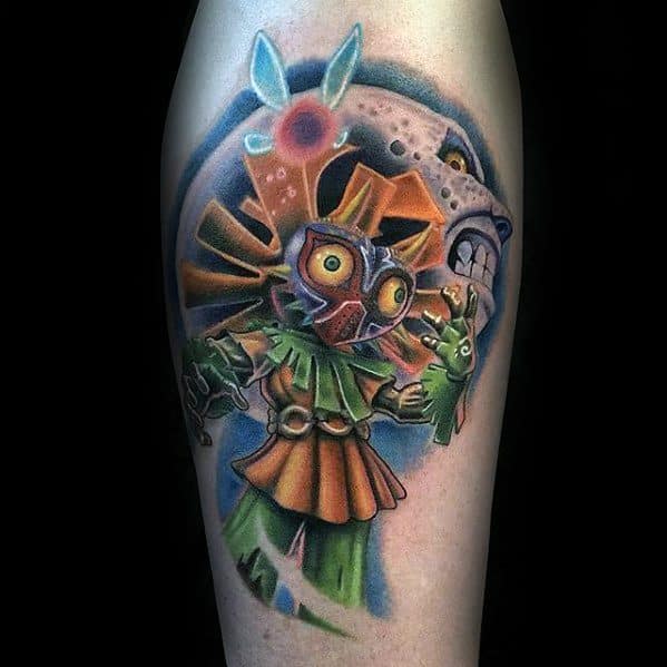 Creative Majoras Mask 3d Leg Tattoos For Men
