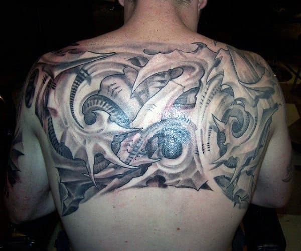 Creative Male 3d Upper Back Tattoo Ideas