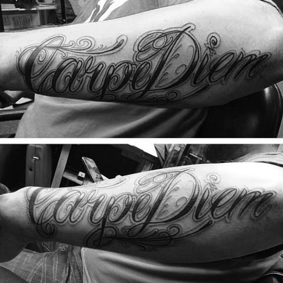 Creative Male Carpe Diem Forearm Tattoo