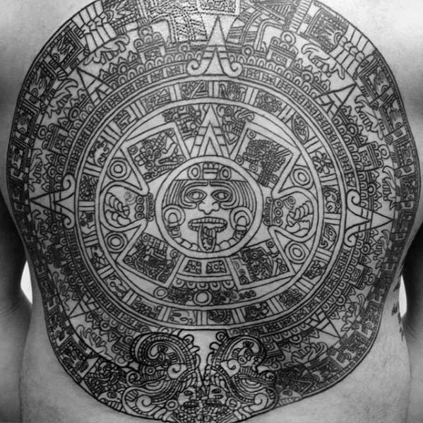 Creative Mayan Calender Tattoos For Men Full Back