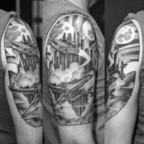 Creative Mens Artistic Back To The Future Themed Arm Tattoos