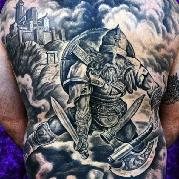 Creative Men's Back Viking Warrior Tattoo