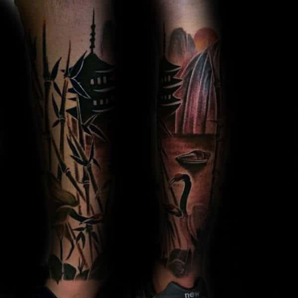 Creative Mens Black Ink Shaded Bamboo Tattoo On Forearm