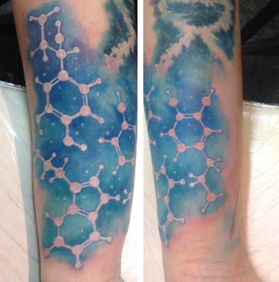 Creative Mens Blue Molecule Science Tattoos