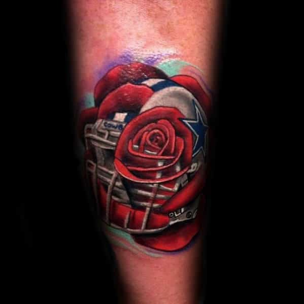 Creative Mens Dallas Cowboys Rose Flower Tattoo On Forearm