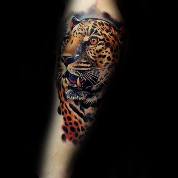 Creative Mens Forearm Cheetah Tattoo Design Ideas